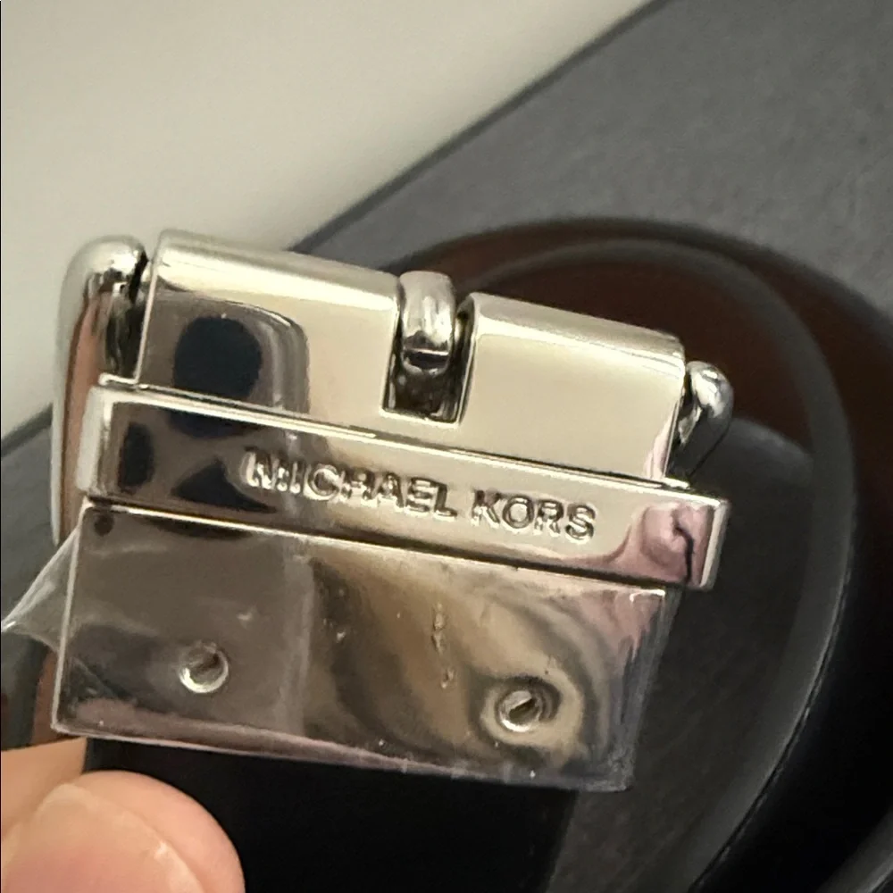 Michael Kors Black Leather Belt with Silver Buckle